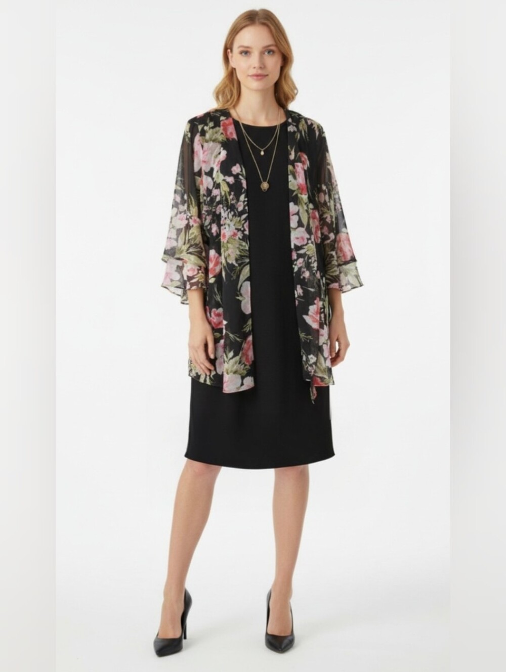 NWT@$79! ALYX! 2 PC BLACK DRESS & BLACK/PINK/GREEN CHIFFON JACKET SET, SUIT! 18W
